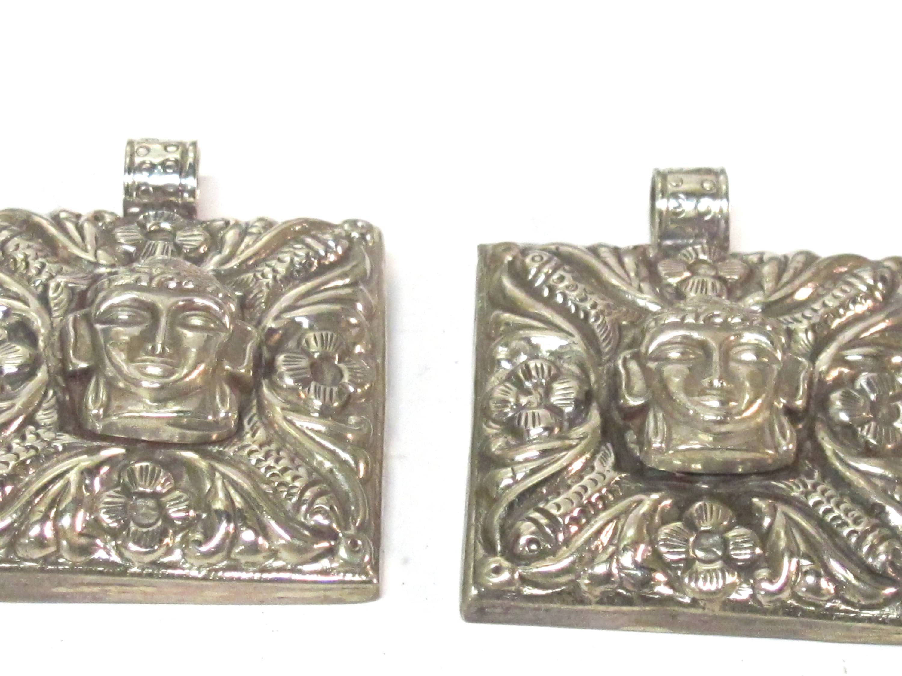 1 pendant - Tibetan silver square shape Buddha pendant detailed carving with phoenix eagle bird design on other side - PM588C