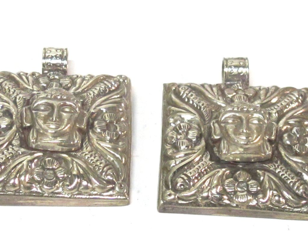 1 pendant - Tibetan silver square shape Buddha pendant detailed carving with floral design on other side - PM588A Copyright Nepalbeadshop