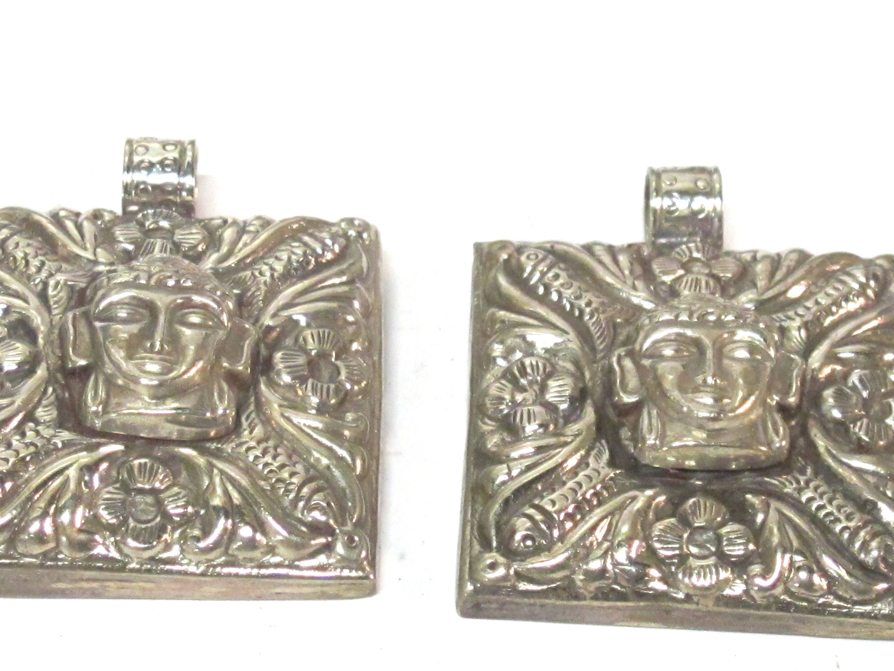 1 pendant - Tibetan silver square shape Buddha pendant detailed carving with floral design on other side - PM588A Copyright Nepalbeadshop