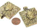 1 pendant - Tibetan square shape Buddha pendant antiqued golden color with deer animal carving on other side - PM589D