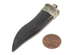 1 Pendant -Ethnic tribal Long tibetan silver capped black tooth chilli shape horn pendant - PM591