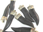1 Pendant -Ethnic tribal Long tibetan silver capped black tooth chilli shape horn pendant - PM591
