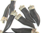 1 Pendant -Ethnic tribal Long tibetan silver capped black tooth chilli shape horn pendant - PM591
