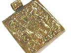 1 pendant - Tibetan square shape Buddha pendant antiqued golden color detailed carving with turtle design on other side - PM589B