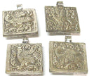 1 pendant - Tibetan silver square shape Buddha pendant detailed carving with phoenix eagle bird design on other side - PM588C
