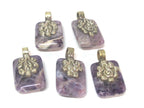 1 pendant - Reversible Ethnic Tibetan Nepal amethyst gemstone Pendant with floral bail carving - PM593