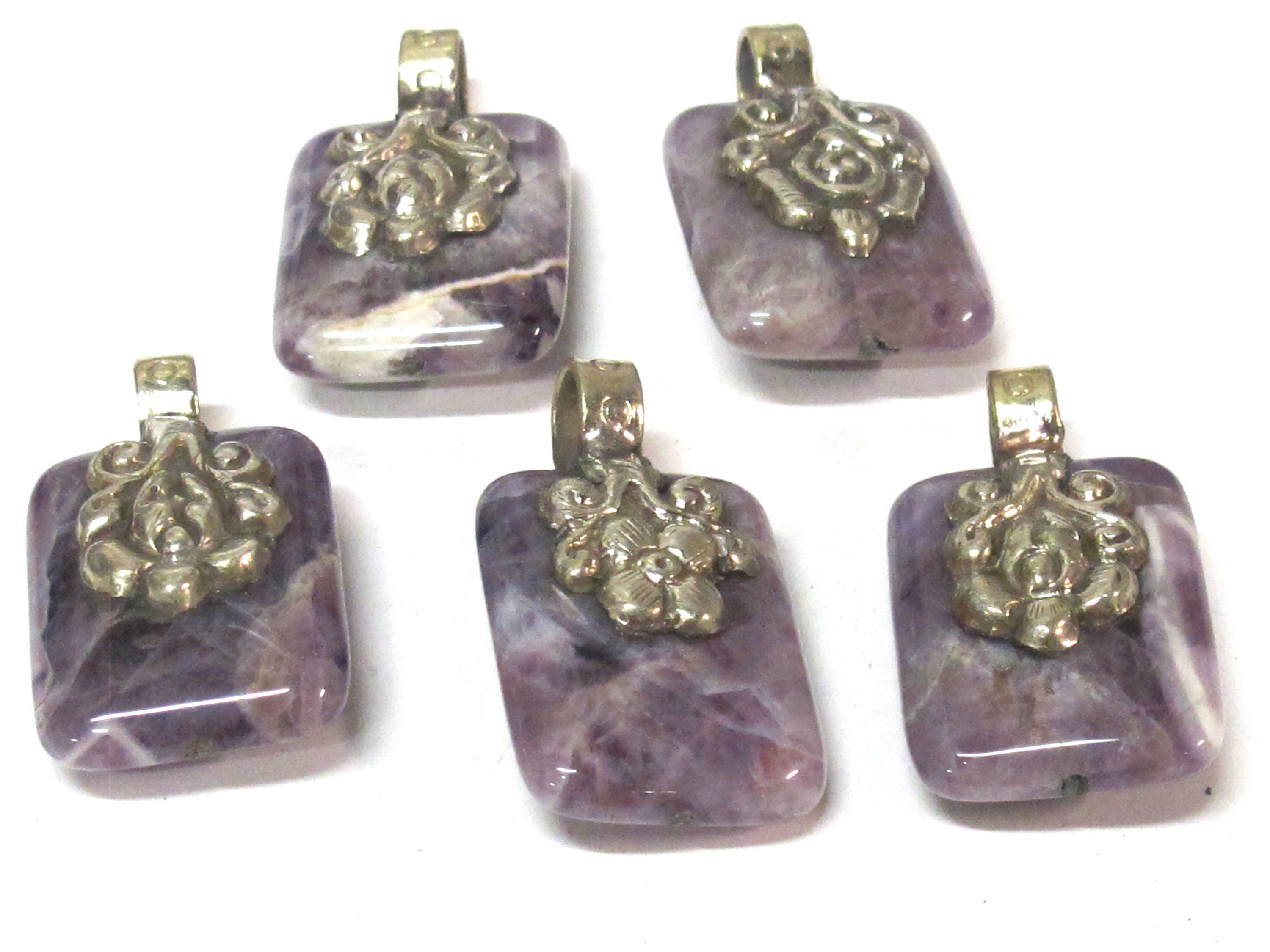 1 pendant - Reversible Ethnic Tibetan Nepal amethyst gemstone Pendant with floral bail carving - PM593