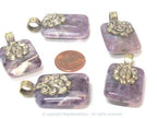 1 pendant - Reversible Ethnic Tibetan Nepal amethyst gemstone Pendant with floral bail carving - PM593