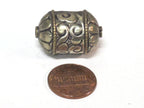 1 BEAD - Beautiful cylinder scroll shape Tibetan silver repousse lotus floral design bead- BD942B