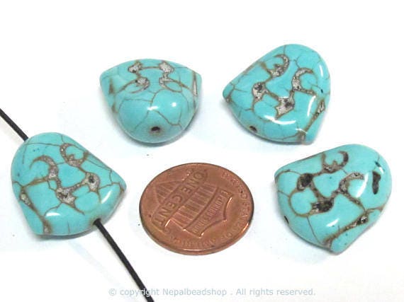 10 Beads - Turquoise howlite happy Buddha face focal pendant beads 18 mm x 19 mm - BD179B