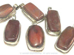 2 Pendants - Himalayan natural carnelian gemstone tibetan silver pendant with reverse side flower carving - PM577Ex