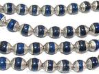 4 Beads - Tibetan silver color capped lapis gemstone beads from Nepal 7 - 8 mm x 9 - 10 mm - BD773D