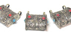 1 Tibetan pendant-Ethnic nepal pendant Tibetan silver color floral repousse double bail tribal pendant Nepal - PM595