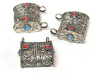 1 Tibetan pendant-Ethnic nepal pendant Tibetan silver color floral repousse double bail tribal pendant Nepal - PM595