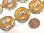 1 Bead - Reversible Large size Tibetan silver encased copal resin dorje vajra symbol bead - BD524B