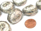 1 Bead - Reversible Large size Tibetan silver encased white cream color crackle resin dorje vajra symbol bead - BD524E