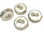 1 Bead - Reversible Large size Tibetan silver encased white cream color crackle resin dorje vajra symbol bead - BD524E
