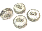 1 Bead - Reversible Large size Tibetan silver encased white cream color crackle resin dorje vajra symbol bead - BD524E