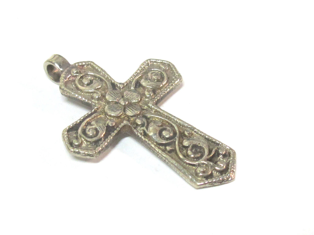 Reversible Tibetan lotus floral design cross pendant from Nepal -- PM596B