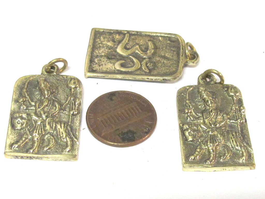 1 Pendant - Hindu Goddess Durga Maa and Om reversible Brass amulet pendant - CP114A