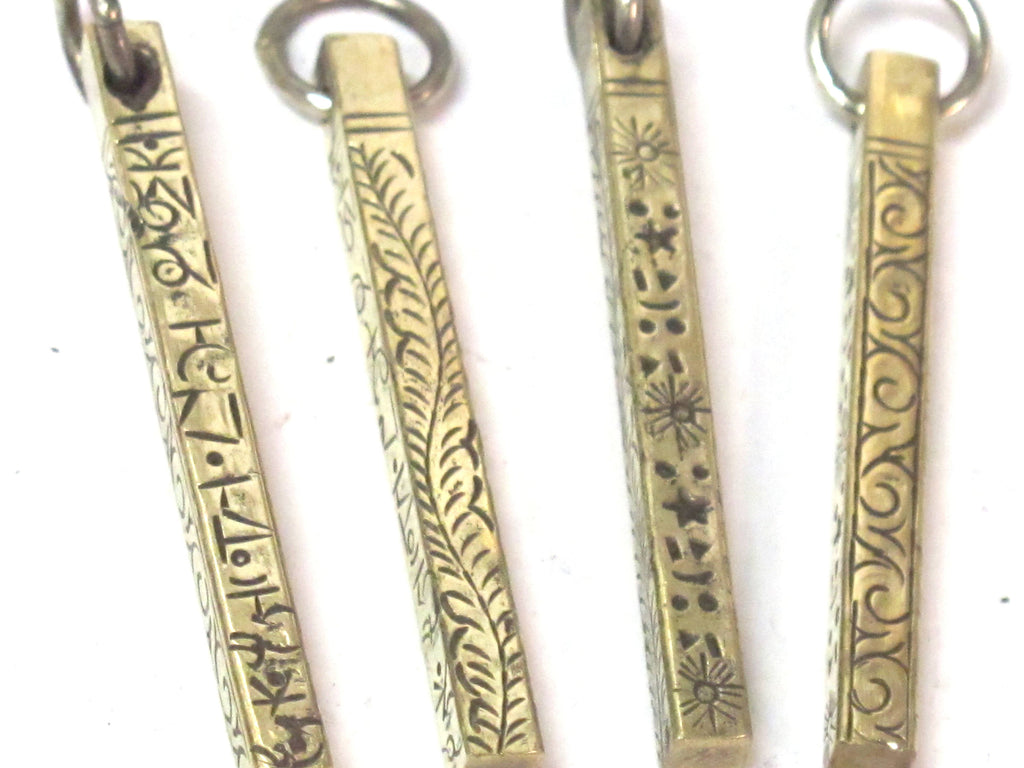 1 pendant - Tibetan rectangular cuboid shape om mantra and tribal design pendant -- PM156a