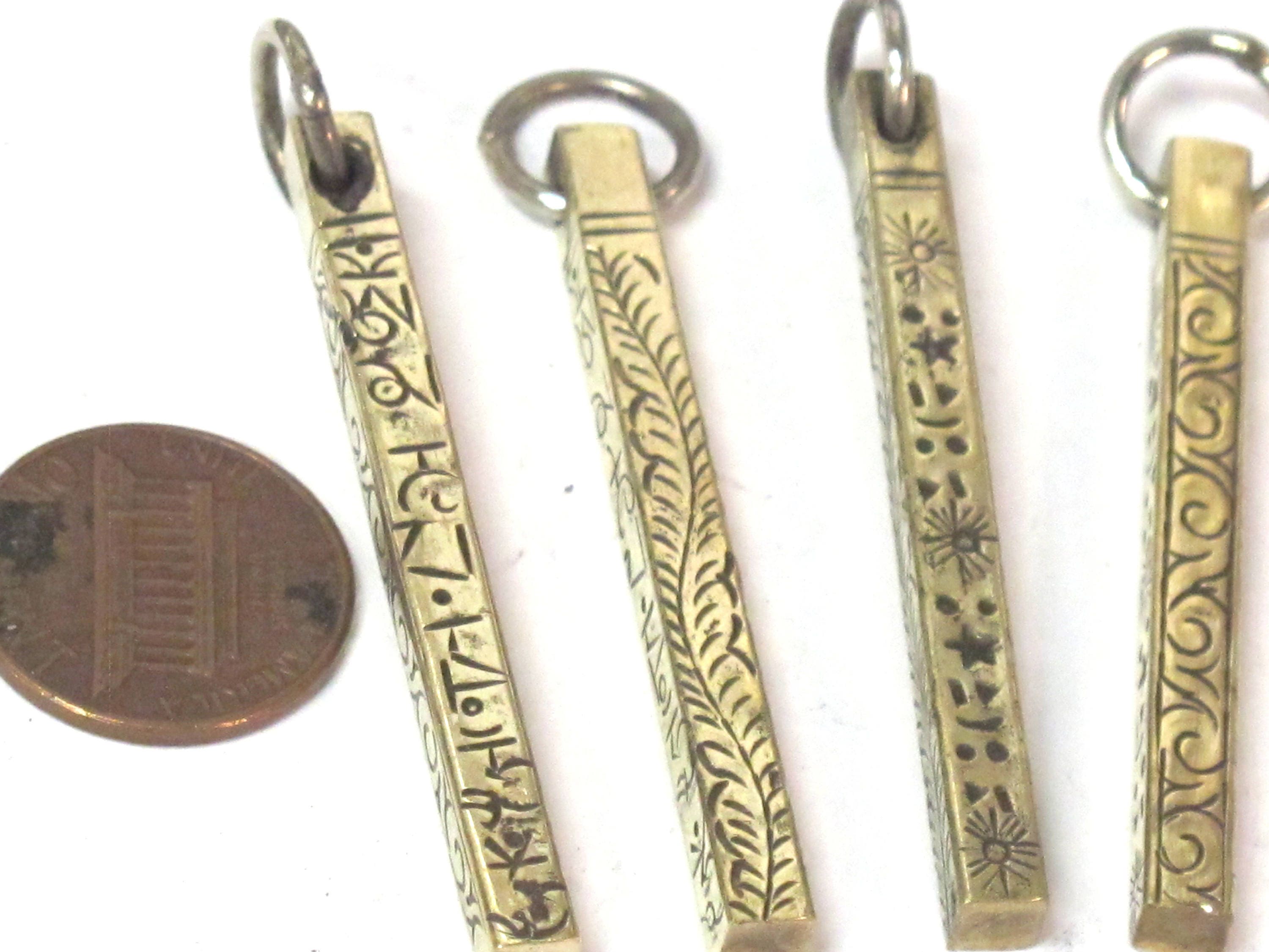 1 pendant - Tibetan rectangular cuboid shape om mantra and tribal design pendant -- PM156a