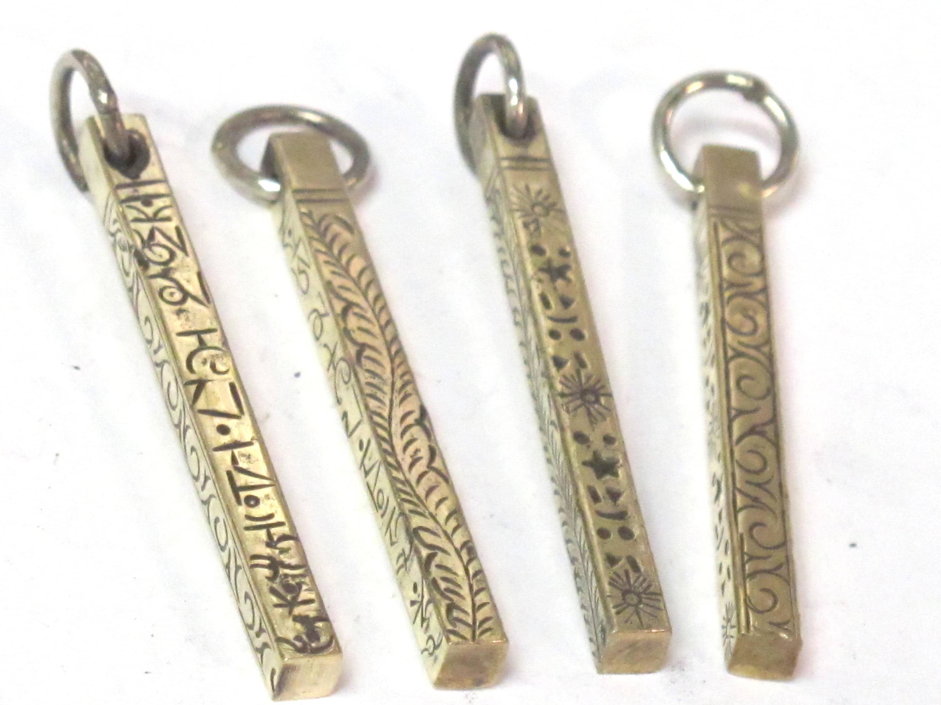1 pendant - Tibetan rectangular cuboid shape om mantra and tribal design pendant -- PM156a