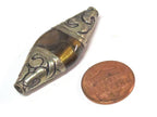1 BEAD - Tibetan silver color capped Tigers eye bicone shape gemstone bead - BD821C