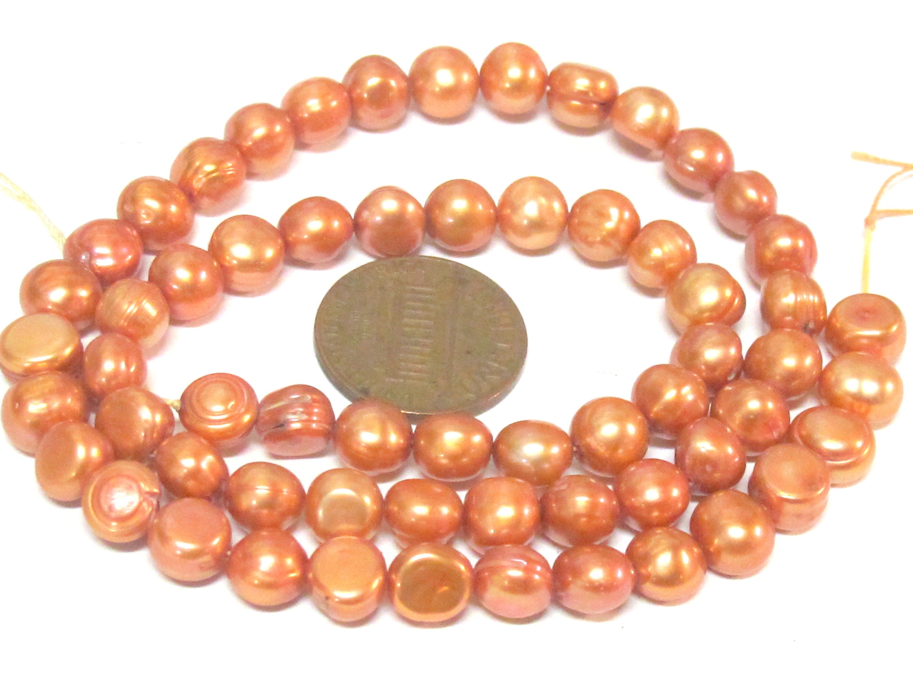 1 Full Strand - Rustic peachy brown color freshwater cultured pearl s 15 inches - PL007B