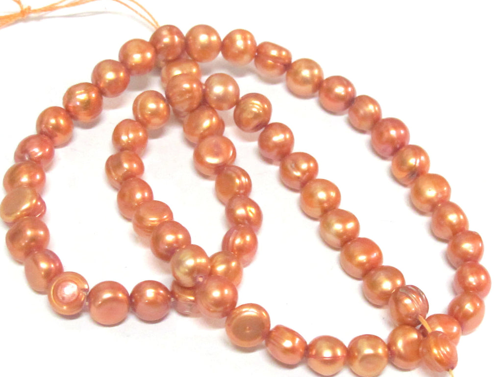 1 Full Strand - Rustic peachy brown color freshwater cultured pearl s 15 inches - PL007B