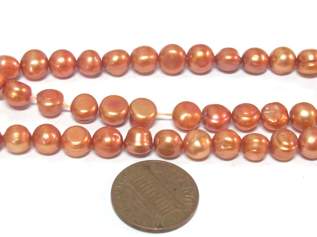 1 Full Strand - Rustic peachy brown color freshwater cultured pearl s 15 inches - PL007B