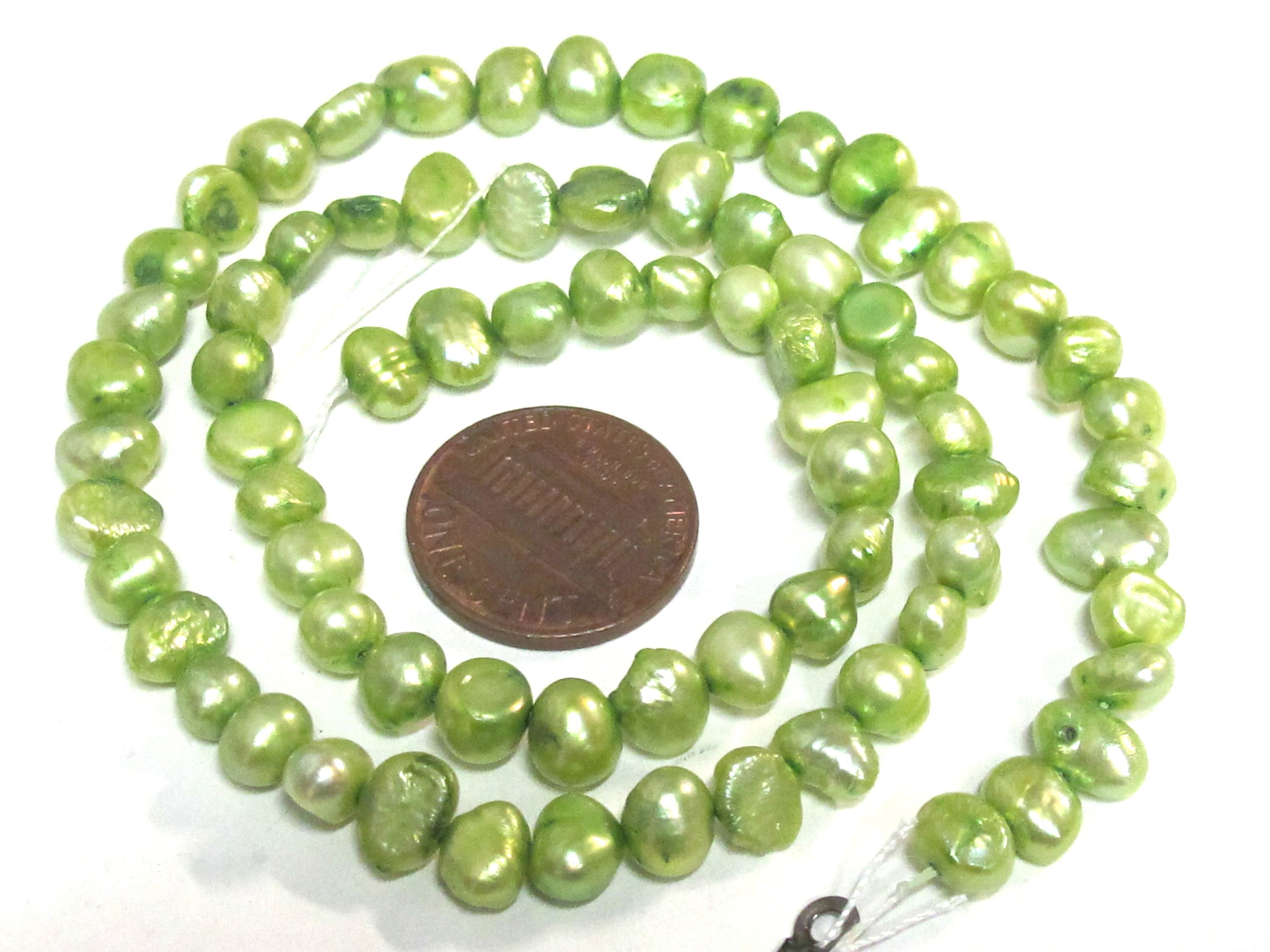 1 Full strand - Green color freshwater cultured pearl beads 15 inches strand - PL030C