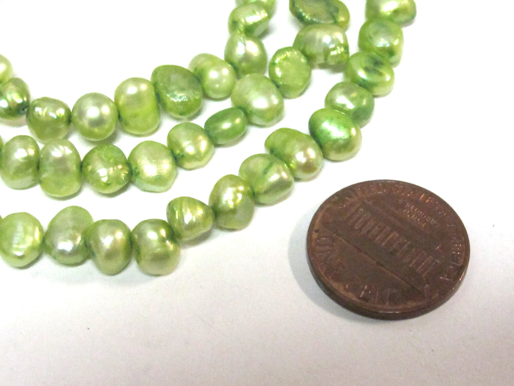 1 Full strand - Green color freshwater cultured pearl beads 15 inches strand - PL030C