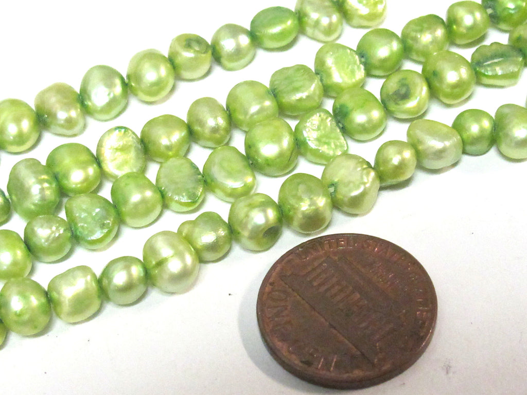 1 Full strand - Green color freshwater cultured pearl beads 15 inches strand - PL030C