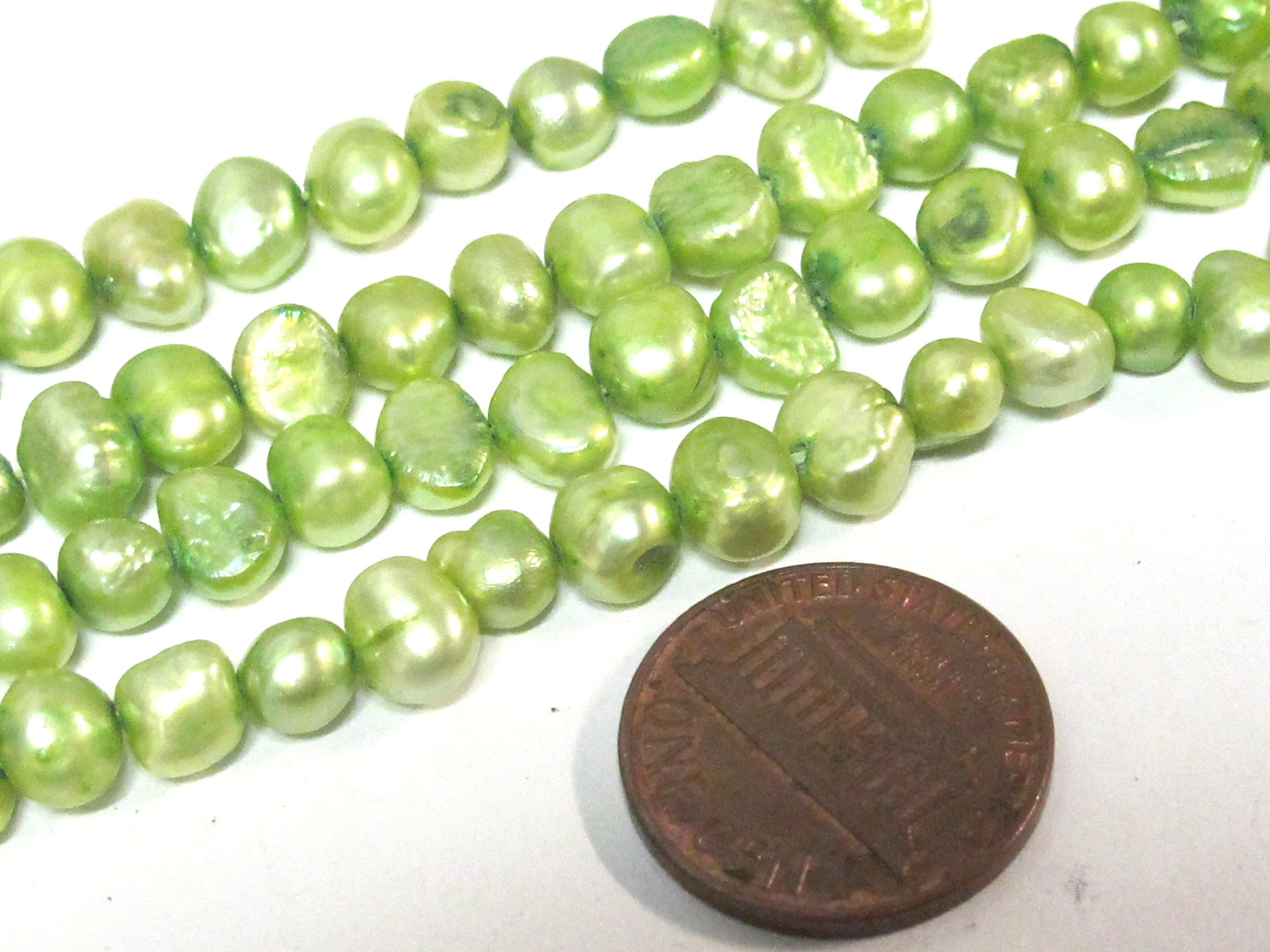 1 Full strand - Green color freshwater cultured pearl beads 15 inches strand - PL030C