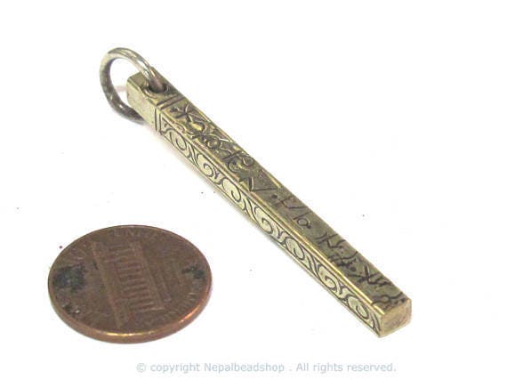1 pendant - Tibetan rectangular cuboid shape om mantra and tribal design pendant -- PM156a