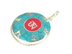 Special Sale Price - Tibetan om mantra prayer pendant with turquoise inlay - PM165F