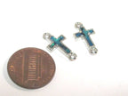 2 cross charm connectors - Small size Paua Shell inlaid cross charm connectors - 2 pieces - BD360T