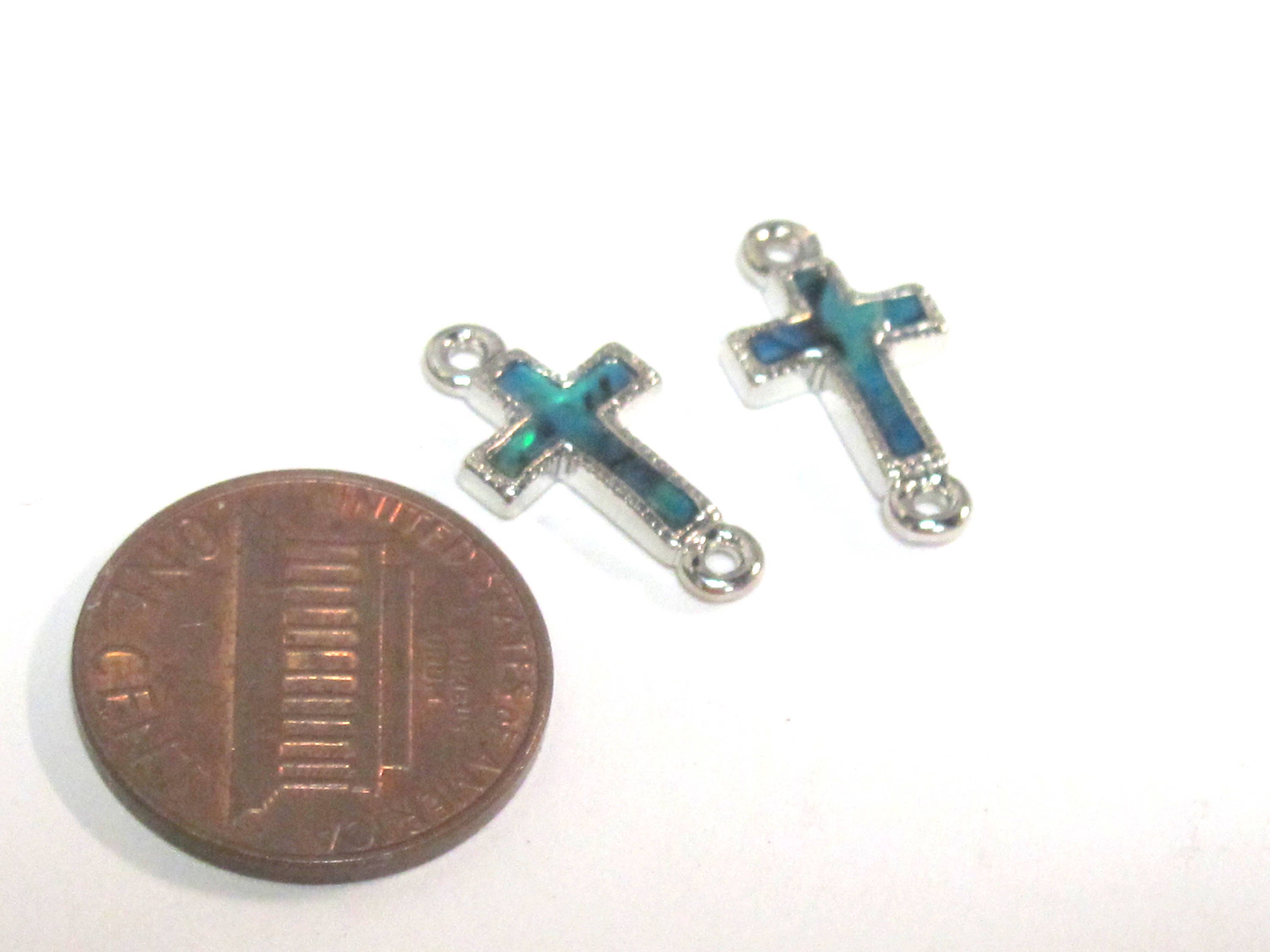 2 cross charm connectors - Small size Paua Shell inlaid cross charm connectors - 2 pieces - BD360T