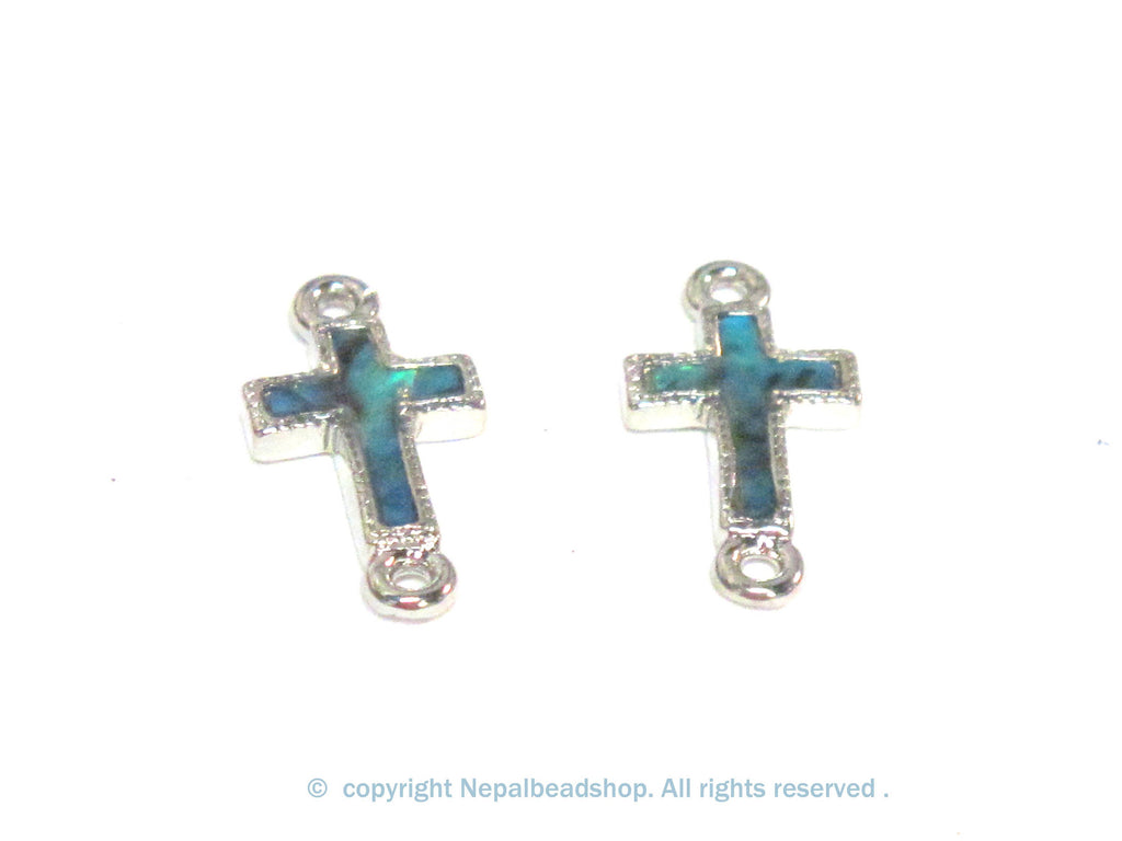 2 cross charm connectors - Small size Paua Shell inlaid cross charm connectors - 2 pieces - BD360T