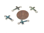 2 cross charm connectors - Small size Paua Shell inlaid cross charm connectors - 2 pieces - BD360T