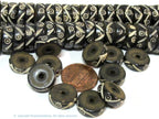 10 beads - 13 - 14 mm size black brown color flat disc recycled cattle bone beads with tribal dotted design - ML019ZB