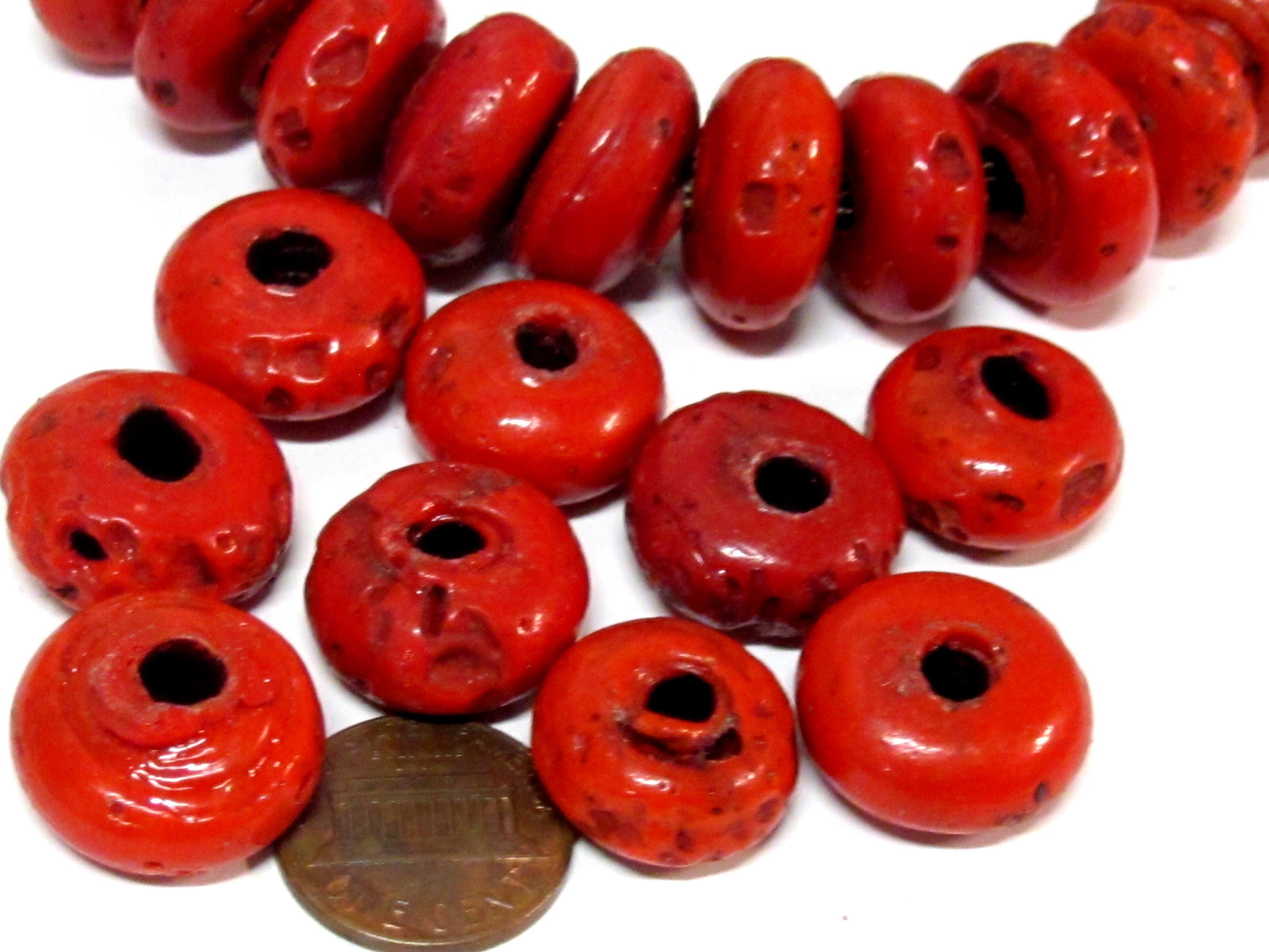 10 Beads -Tibetan Nepal Ethnic red Nepalese sherpa glass donut shape beads - BD167C