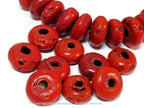10 Beads -Tibetan Nepal Ethnic red Nepalese sherpa glass donut shape beads - BD167C