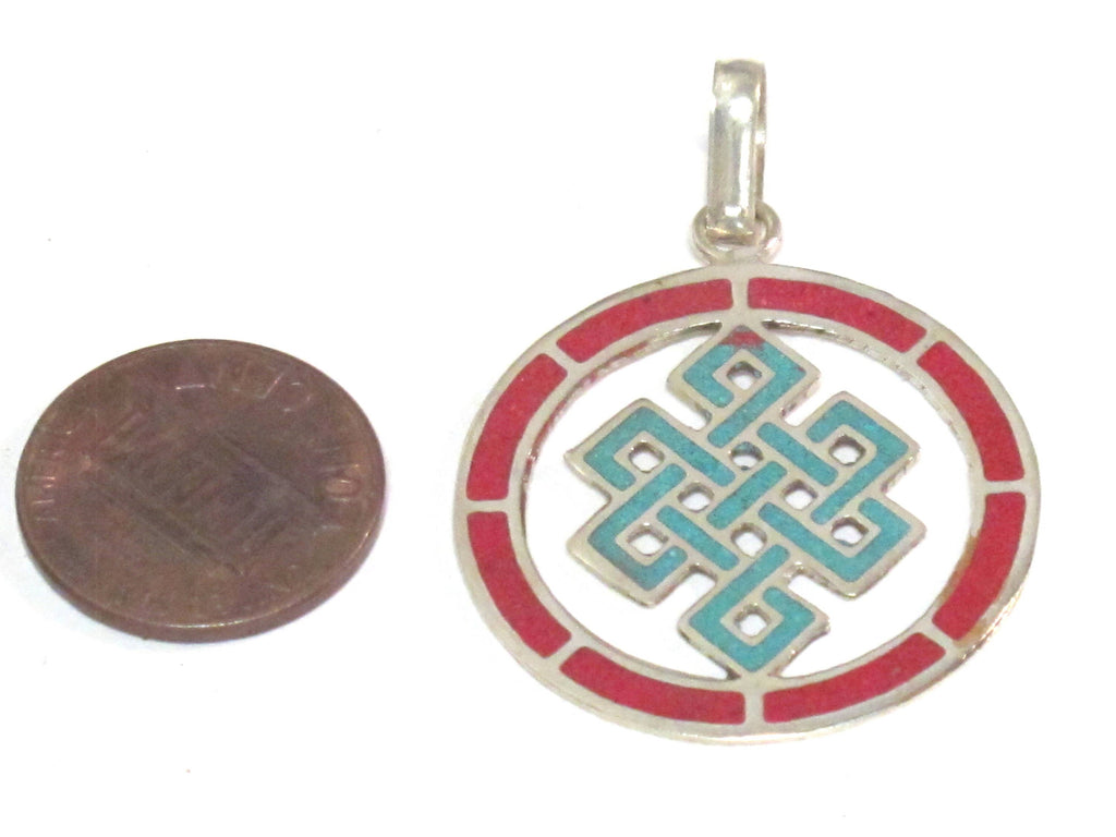 1 Pendant - Round thin disc shape Tibetan infinity Endless knot pendant - PM307C