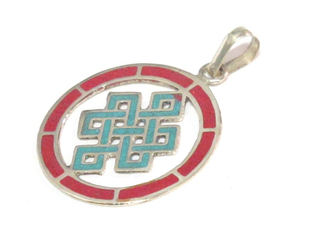 1 Pendant - Round thin disc shape Tibetan infinity Endless knot pendant - PM307C