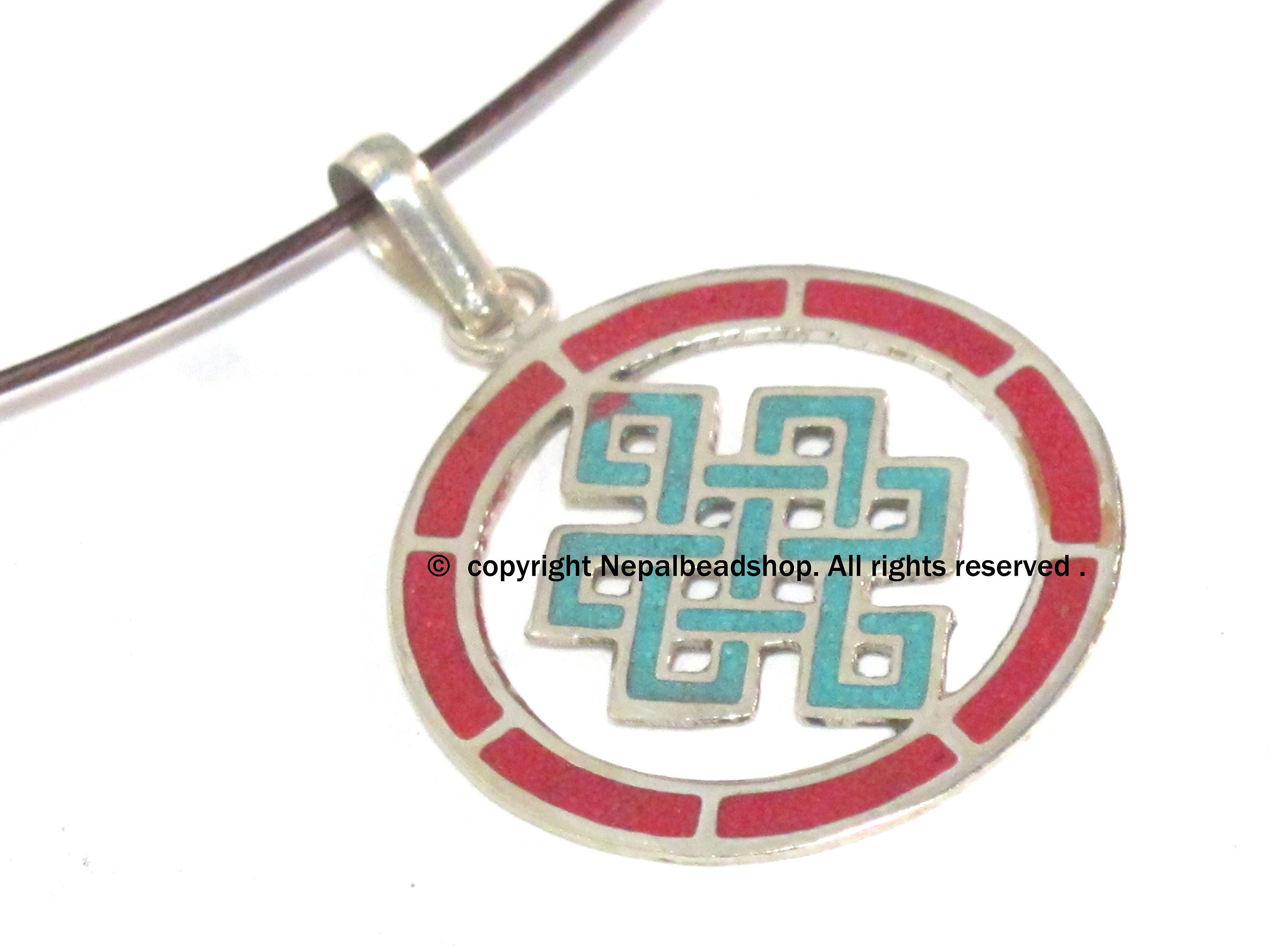 1 Pendant - Round thin disc shape Tibetan infinity Endless knot pendant - PM307C