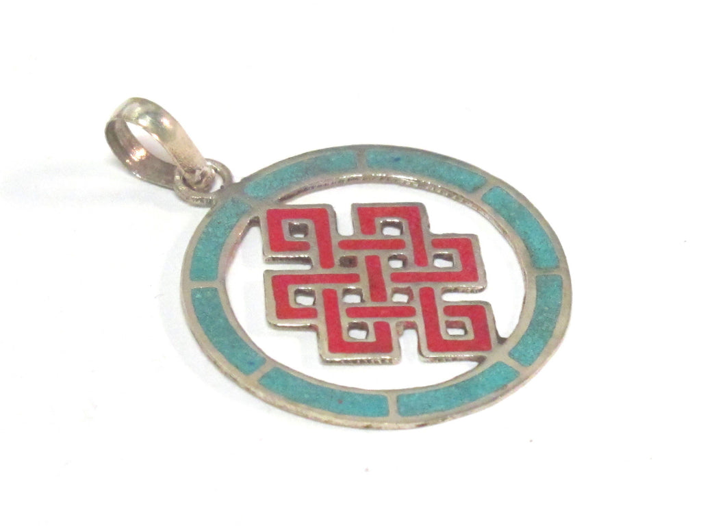 1 Pendant - Round thin disc shape Tibetan infinity Endless knot pendant - PM307D