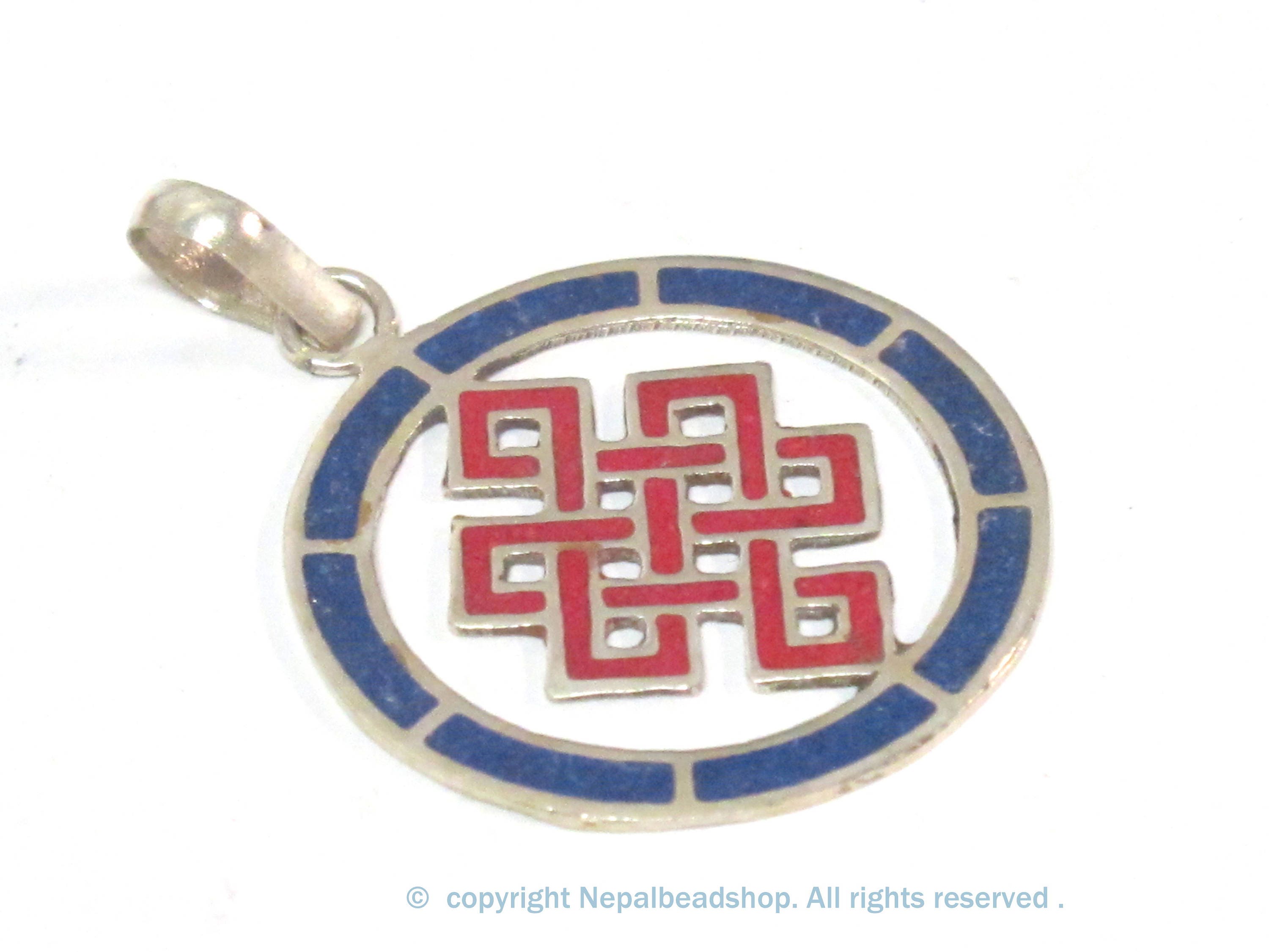 1 Pendant - Round thin disc shape Tibetan infinity Endless knot pendant - PM307E