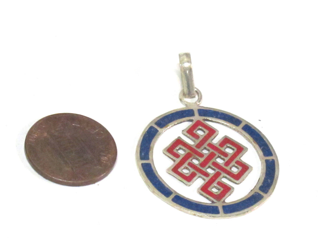 1 Pendant - Round thin disc shape Tibetan infinity Endless knot pendant - PM307E